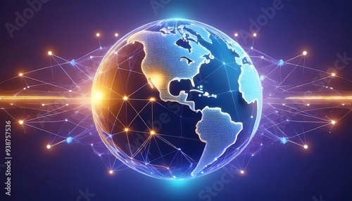 Illustration of the world in a blue theme showing the concept of hologram technology from AI.
