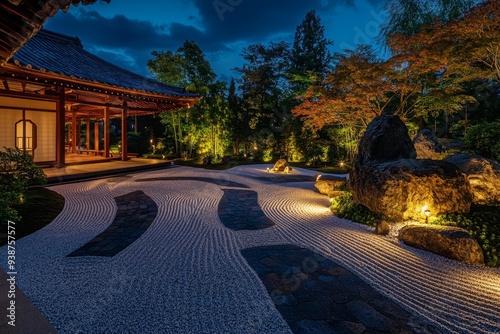 Japanese Zen Garden at Night.