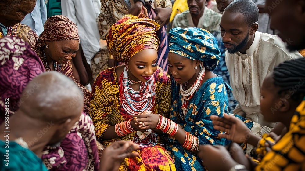 A vibrant and expressive gathering of elegantly dressed women in traditional attire, showcasing cultural unity and celebration during a ceremonial event. A vibrant and expressive gathering of elegantly dressed women in traditional attire, showcasing cultural unity and celebration during a ceremonial event.