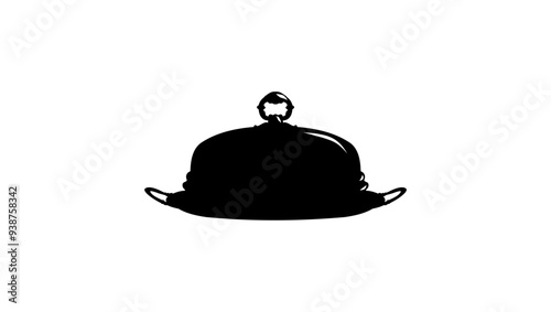 restaurant tray and metal cloche dish, black isolated silhouette
