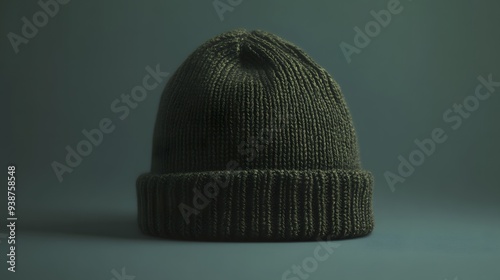 A cozy green knitted beanie hat mockup set against a dark background, perfect for winter fashion shoots and promotional materials. 