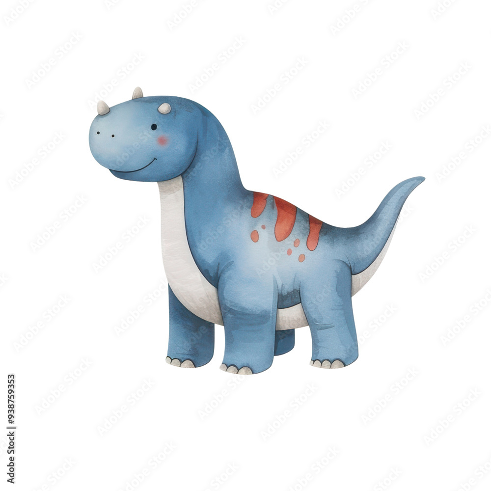 Cute blue dinosaur character with friendly smile and playful expression. 