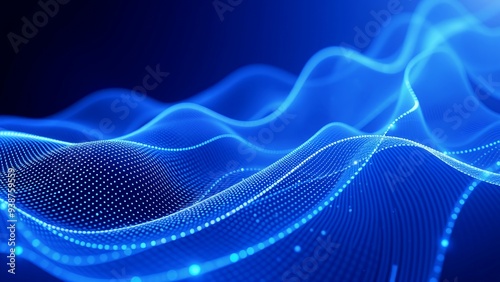 Dynamic abstract blue waves on a dark background