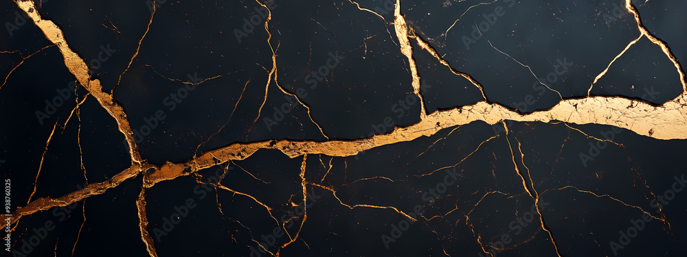 Luxurious Cracked Black Marble with Gold Veins Luxurious Cracked Black Marble with Gold Veins