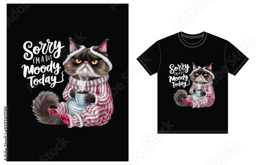 a black and white cat with a cup of coffee