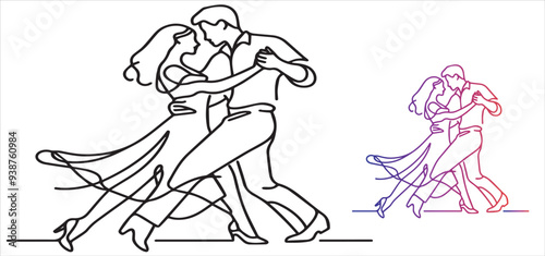 Couple dancing ballroom dance, vector