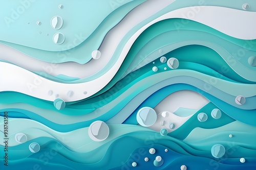 Abstract Papercut Ocean Waves