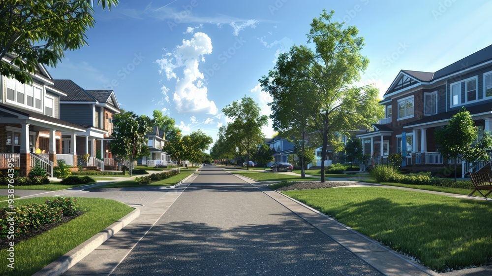 a tranquil residential scene with a combination of sleek apartment buildings and cozy single-family homes a tranquil residential scene with a combination of sleek apartment buildings and cozy single-family homes