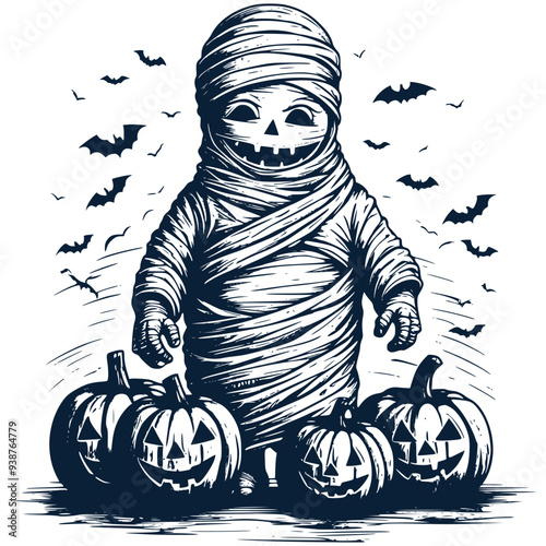 Funny Halloween Graphic, Cute Halloween Horror Haunted Ghost Vector Illustration