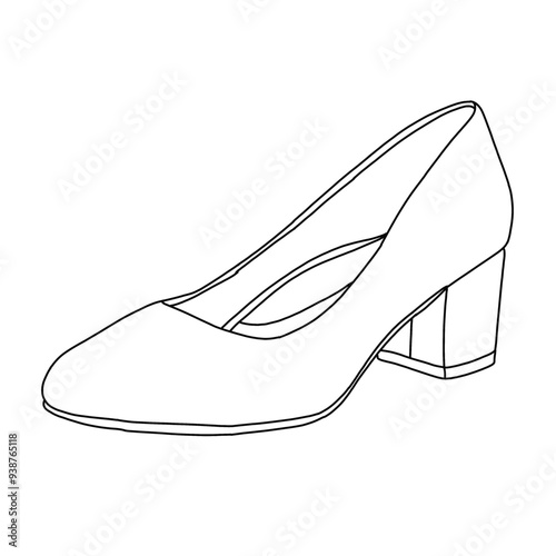 Women's High Block Closed Toe Heels,Slip On Pointed Toe Pumps Shoes Line art, Technical sketch hand drawing outline vector doodle illustration isometric isolated on white background