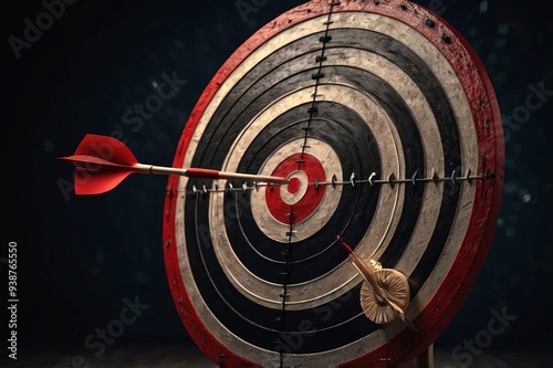 bullseye arrow sign on dark background 3d render concept for business target aim goal