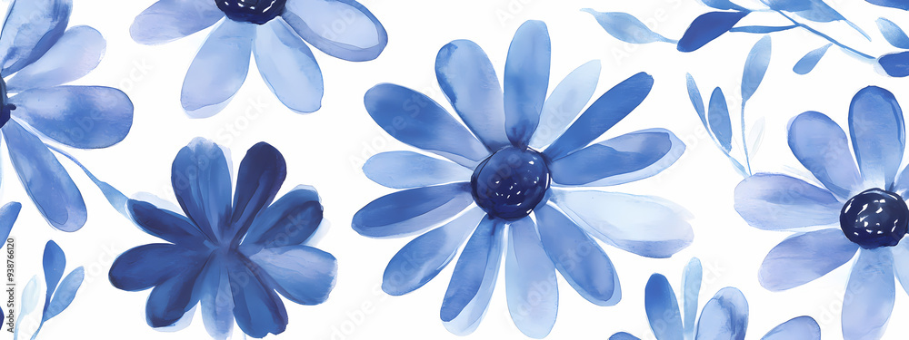 Fototapeta premium Modern Watercolor Blue Daisies