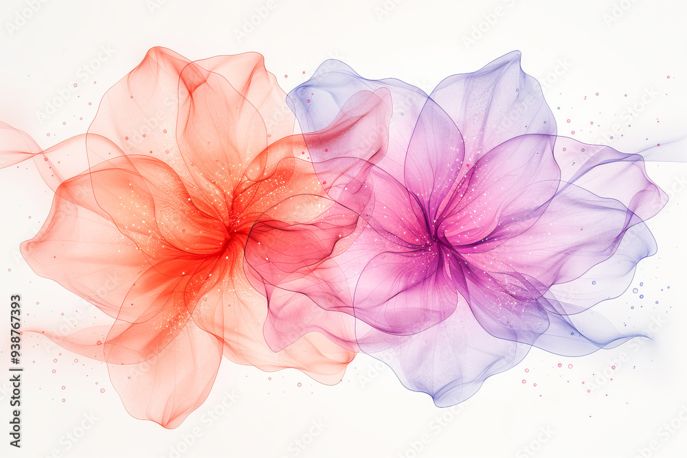 Obraz premium Abstract background featuring two colorful transparent flowers with glitter