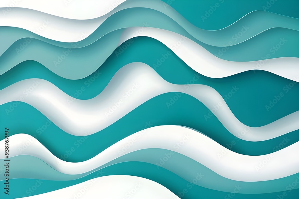 Abstract Paper Cut Waves in Teal and White Abstract Paper Cut Waves in Teal and White