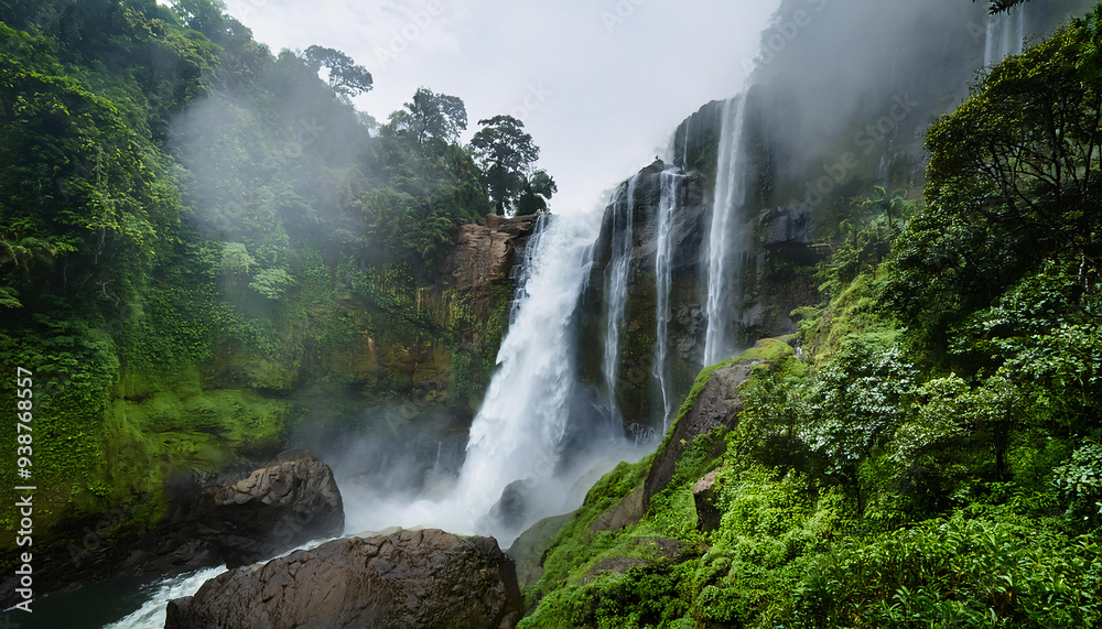 A turbulent waterfall cascading down a rocky cliff, A turbulent waterfall cascading down a rocky cliff,