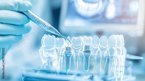 Obraz na płótnie A dental implant procedure being performed with the help of computer-guided technology, emphasizing the precision and innovation in modern dentistry w salonie