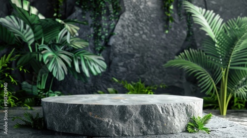 Stone Platform in a Lush Tropical Setting photo