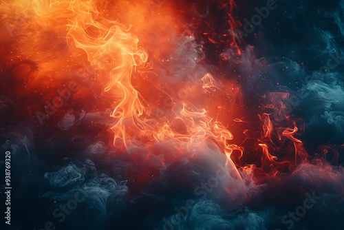 A captivating dance between vivid flames and swirling smoke, depicting chaos and intensity in a beautiful style.