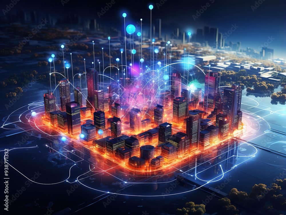 Fototapeta premium Generous Abstract technology lines background with Smart and futuristic city concept virtual