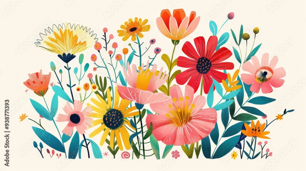 whimsical bouquet icon with flowers in various sizes and shapes. whimsical bouquet icon with flowers in various sizes and shapes.