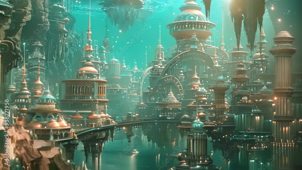 An Underwater City of Intricate Architecture in a Deep Sea Setting, A fantastical underwater city filled with intricately designed architecture and futuristic technology An Underwater City of Intricate Architecture in a Deep Sea Setting, A fantastical underwater city filled with intricately designed architecture and futuristic technology