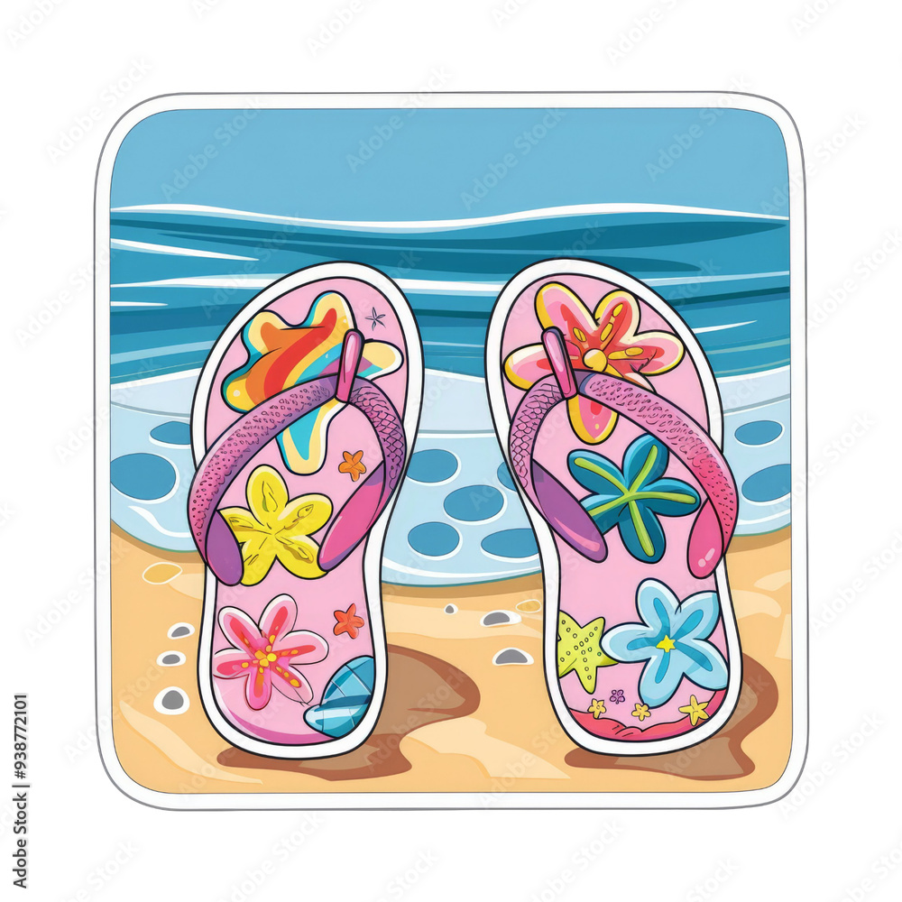 Fototapeta premium Pink Flip-Flops on the Beach.