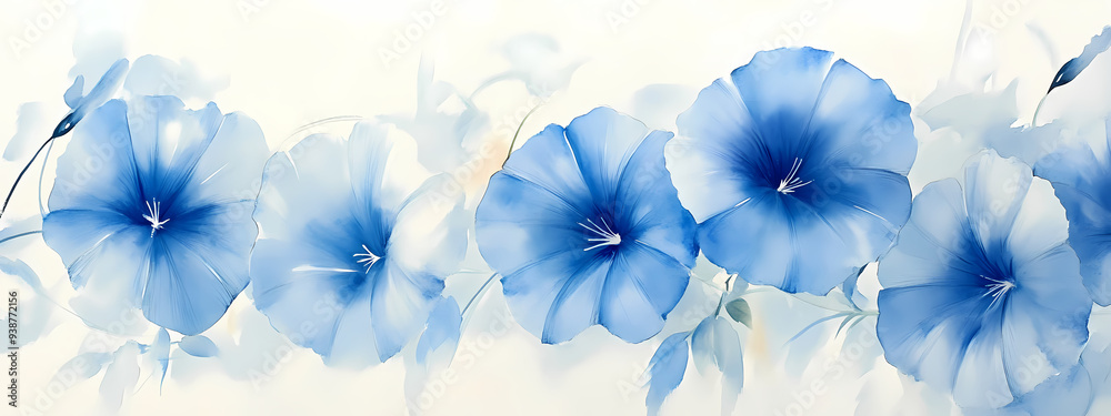 Fototapeta premium Watercolor Blue Morning Glory Flowers
