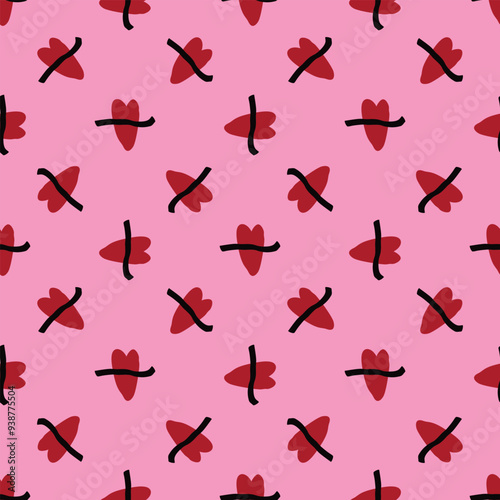 Valentines Day pattern with vibrant expressive funky lips. Groovy cute love hearts