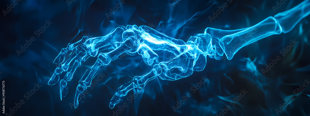 Obraz premium Neon Blue Hand Skeleton Visualization