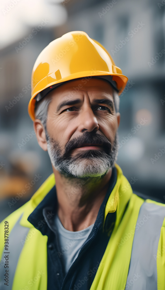 A smiling construction worker wearing a yellow hard hat and a safety jacket. He stands confidently in a construction site, showcasing a friendly demeanor. A smiling construction worker wearing a yellow hard hat and a safety jacket. He stands confidently in a construction site, showcasing a friendly demeanor.