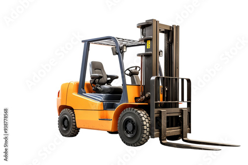 High-resolution forklift illustration isolated on transparent background for industrial and warehouse logistics design projects, ideal for digital and print use in manufacturing and heavy machinery