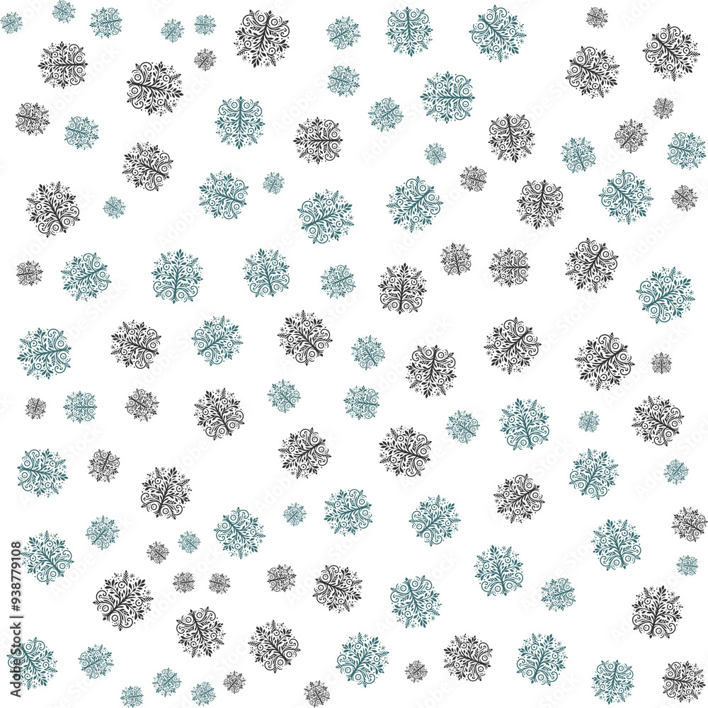 Seamless blue and green snowflake pattern on white background. Seamless blue and green snowflake pattern on white background.