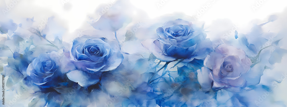 Fototapeta premium Impressionistic Watercolor Blue Roses
