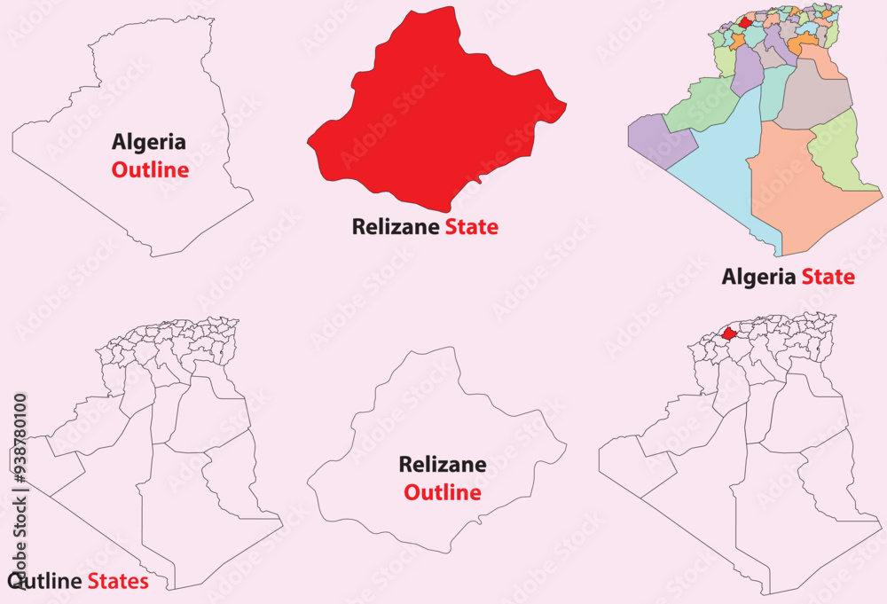 Fototapeta premium Relizane map vector of Algeria, Relizane line map, Relizane with city map, Relizane outline map