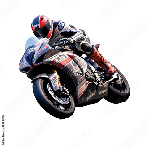 Realistic picture of MotoGP motorcycle race on transparent background, png	 photo