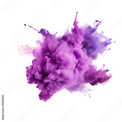 Abstract powder splatted Purple powder explosion on transparent background, png	