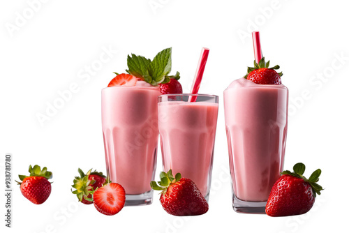 strawberry shake glass on transparent background