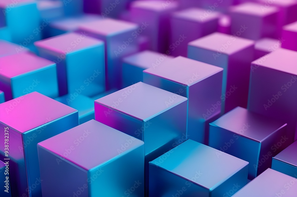 Abstract 3D Cubes in Blue and Purple Abstract 3D Cubes in Blue and Purple