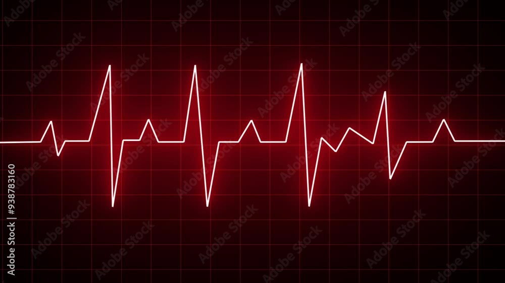 Glowing red neon heartbeat pulse rate line. Health and Medical concept. EKG Pulse Wave, cardiogram and rhythm Glowing red neon heartbeat pulse rate line. Health and Medical concept. EKG Pulse Wave, cardiogram and rhythm
