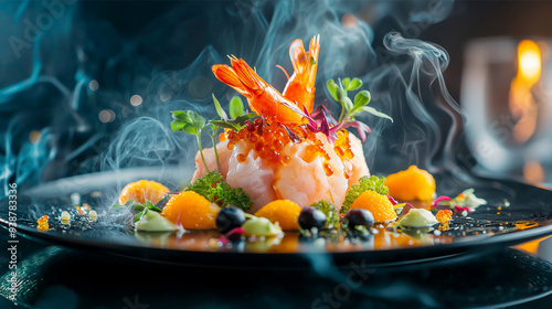 Artisanal Gourmet Dish with Elegant Presentation in a Fine Dining Setting