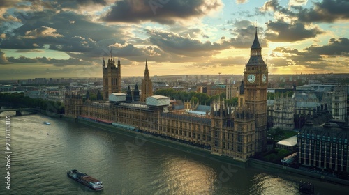 Enjoy an aerial view of the Houses of Parliament and Big Ben.