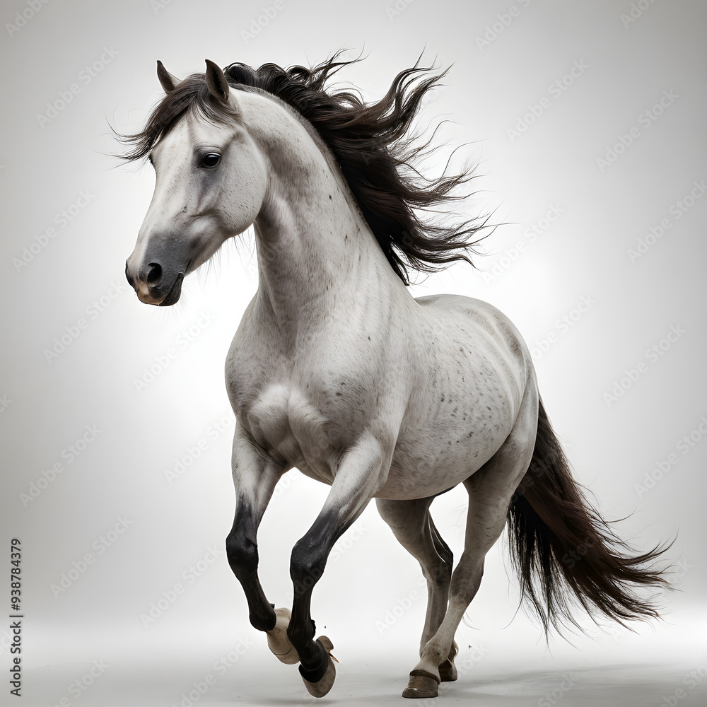 graceful horse with mane blowing, isolated on white background graceful horse with mane blowing, isolated on white background