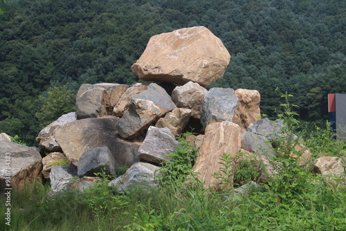 pile of rocks in the mountains
