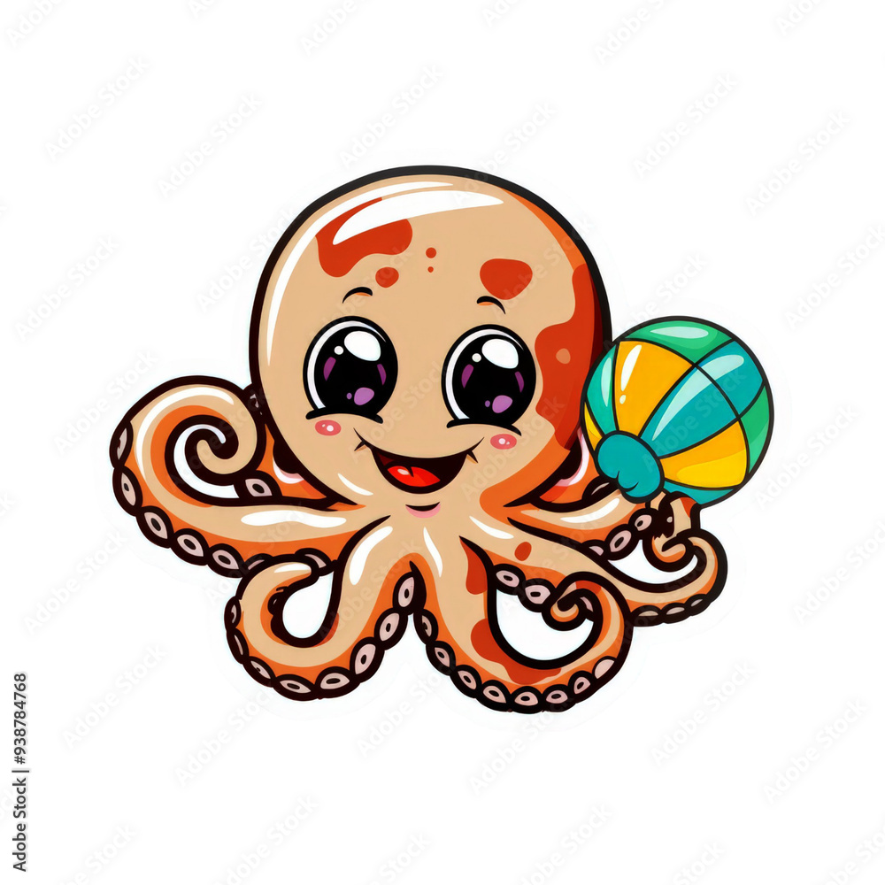 Cute Cartoon Octopus Playing with a Beach Ball. Cute Cartoon Octopus Playing with a Beach Ball.