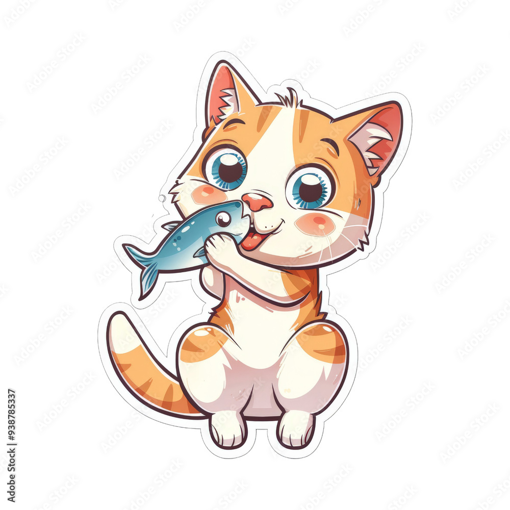 Cute Cartoon Cat Holding a Fish. Cute Cartoon Cat Holding a Fish.