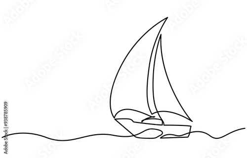 Vector illustration of single sailing athlete on the sailboat isolated on white background. Kids coloring page, drawing, art, first word, flash card. Color cartoon character clipart, Racing Sailboat
