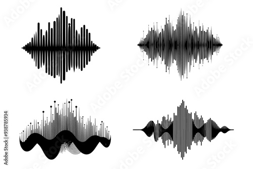 Set of Black sound wave vector minimalist isolated on white background