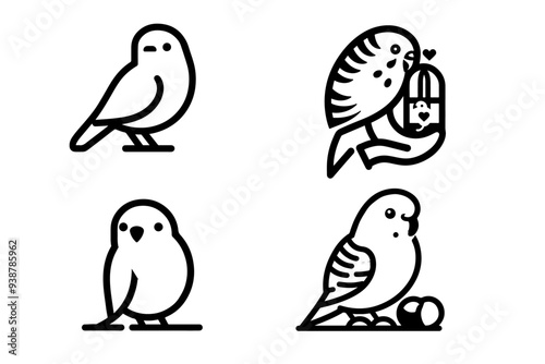 Set of Budgerigar vector icon minimalist isolated on white background