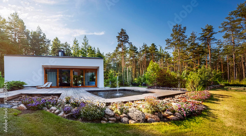 Modernes Einfamilienhaus mit sehr schön angelegten Garten photo