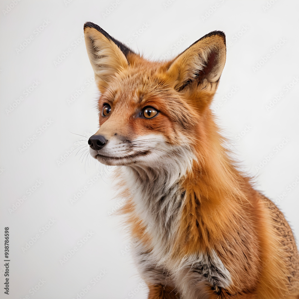 curious red fox sniffing the air, isolated on white background curious red fox sniffing the air, isolated on white background
